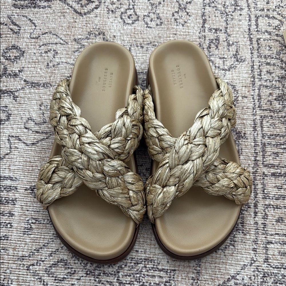 Sezane Eden Mule Low Sandals in Textured Raffia
